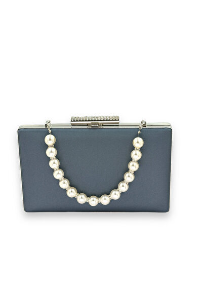 Wedding Fashion Rochie de seară din satin mat albastru bleumarin - portofoliu clutch fără amprentă și mâner de perle