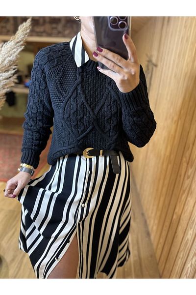 caddstore Pulover din tricot păr negru marca orj