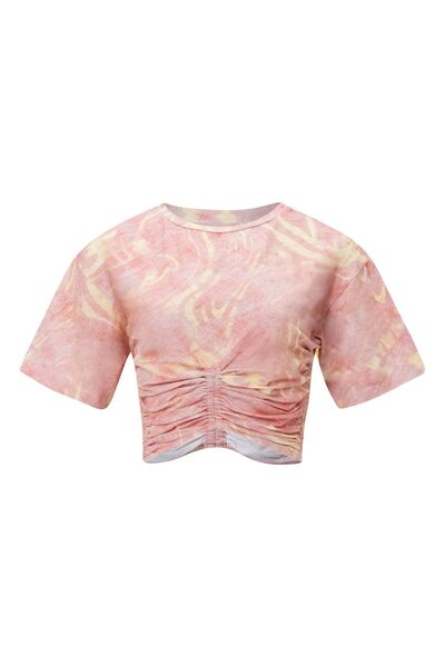 O'she PunkyFish Göbek Üstü Büzgü Detaylı Crop T-shirt