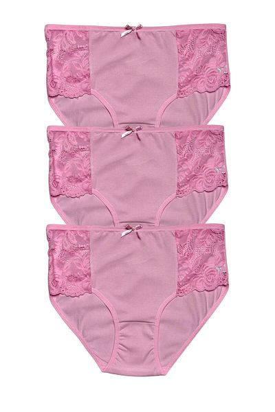 Gizli Butik Ροζ Σετ 3 γυναικεία βαμβακερά εσώρουχα με δαντέλα