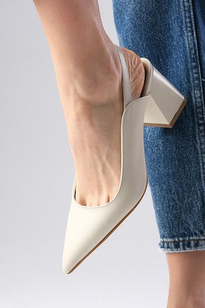 Mio Gusto Anette Beige Color Pointed Toe Open Back Thick Heeled Shoes