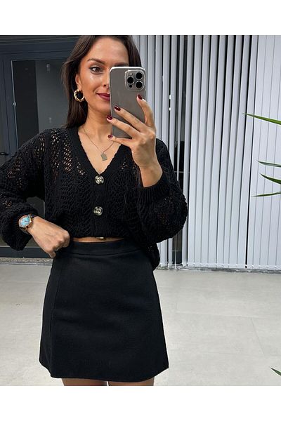 caddstore Cardigan cu nasturi negri ajurat Sg