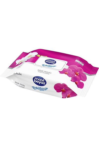 Mavi beyaz Wet Towel Wipes 90 Sheets Orkide Set of 24 with Plastic Cover (2160 Sheets)
