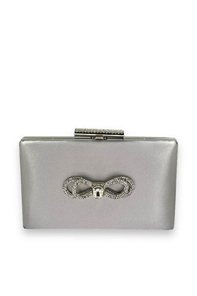 Wedding Fashion Gri argintiu Lame Color Satin Crystal Stone Geanta pentru roc...