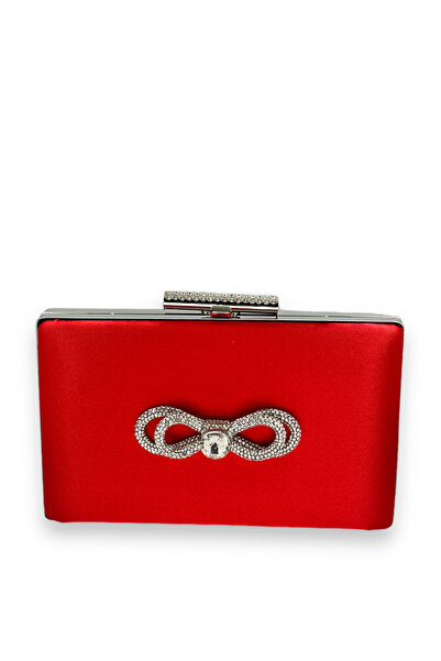MidStore Red Color Satin Crystal Stone Evening Dress Bag Evening Bag Henna Br...
