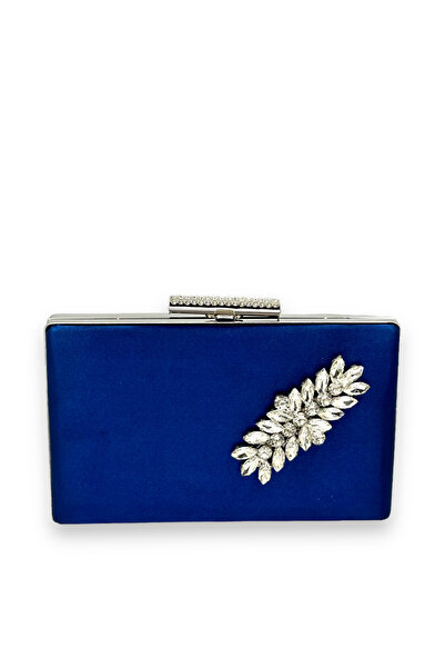 MidStore Navy Blue Color Satin Crystal Stone Evening Dress Bag Evening Bag He...