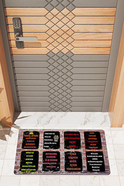 Rugmood Modern Dijtal Baskı Laf Sokma Sanatı Kapı Önü Paspası