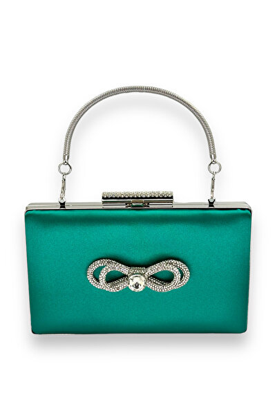 Generic Brand Satin Green Handle Crystal Stone Evening Dress Bag - Henna Brid...