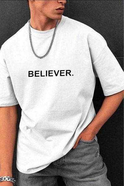 NO 601 Ανδρικό μπλουζάκι με στάμπα με στάμπα White Believer