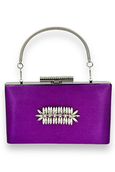 MidStore Purple Color Satin Crystal Stone Evening Dress Bag Evening Bag Henna...