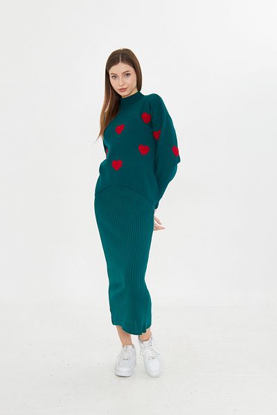 brako tekstil Women's Top Sweater Bottom Strap Dress Knitwear Set (Heart Detail)