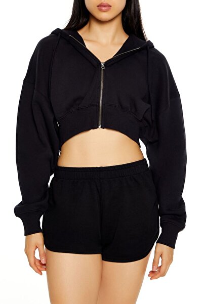 Forever 21 Crop Fermuarlı Kapüşonlu Sweatshirt