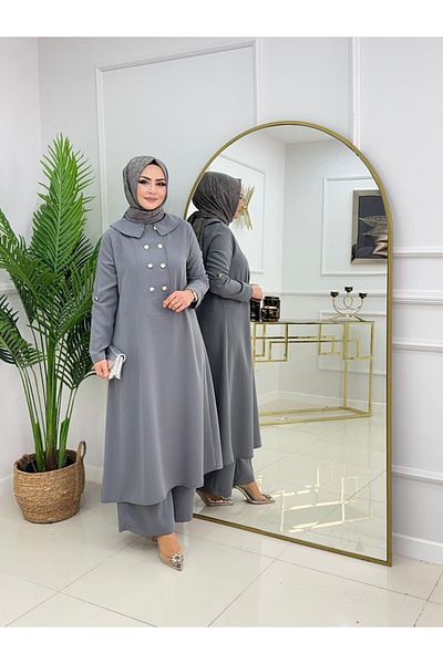 Enans Design Women's Hijab 2-Piece Set Crepe Fabric Tunic & Pants