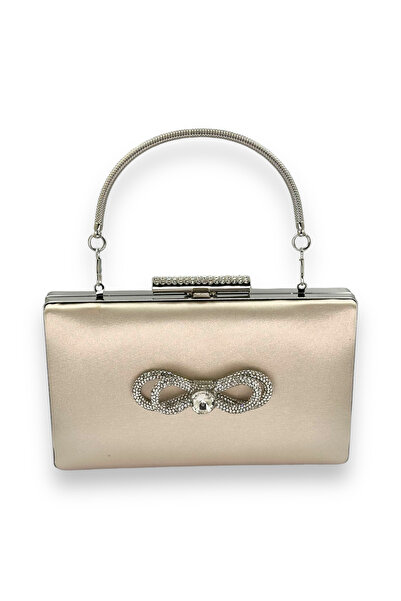 Generic Brand Nude Color Handle Satin Crystal Jewelled Evening Dress Bag Even...