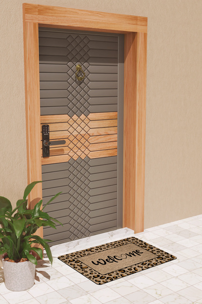 Rugmood Modern Dijtal Baskı Leopar Welcome Kapı Önü Paspası