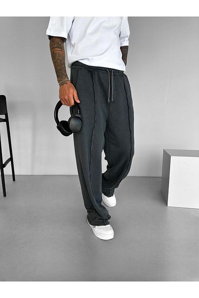 ablukaonline Men's Baggy Fit Washed Casual Pants Black