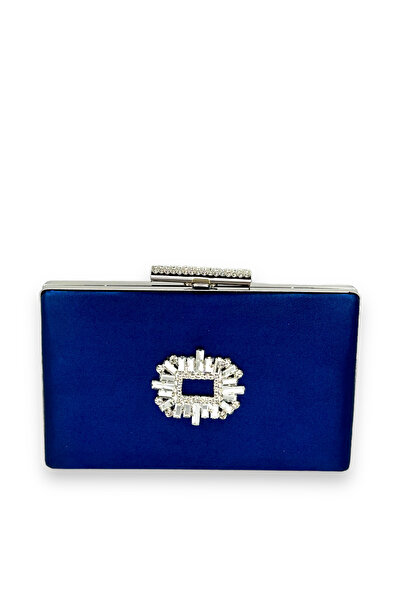 MidStore Navy Blue Color Satin Crystal Stone Evening Dress Bag Evening Bag He...