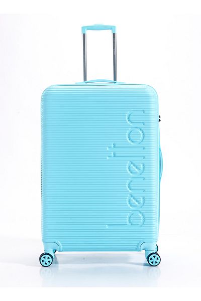 United Colors of Benetton 28" Checked Luggage Trolley, Traveling Bag, Light Blue