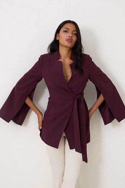Setre Plum Sleeve Detailed Waist Tie Detailed Jacket