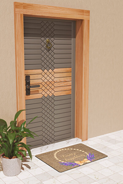 Rugmood Modern Dijtal Baskı Yuvarlak Motifli Evimize Hoşgeldiniz Kapı Önü Paspası