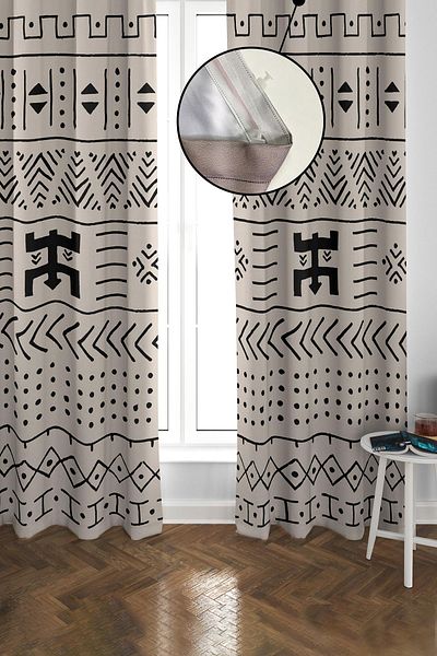 Doruklar Home Collection Blackout Light Proof Blackout High Quality Modern Patterned 2 Blades Background Curtain 140 X 270 Nes Series