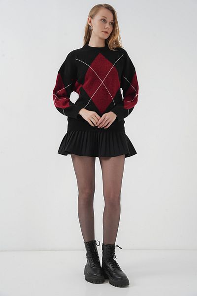Bigdart 15895 Oversize-Strickpullover mit Rautenmuster – D. Schwarz