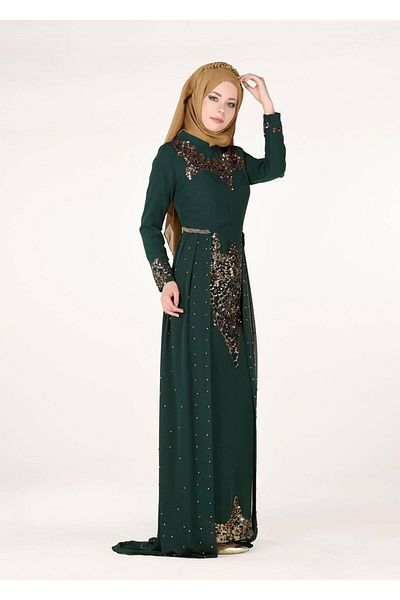 TRENDTESETTÜR Βραδινό φόρεμα με σιφόν μέσης και λεπτομέρεια μαργαριτάρι 2951