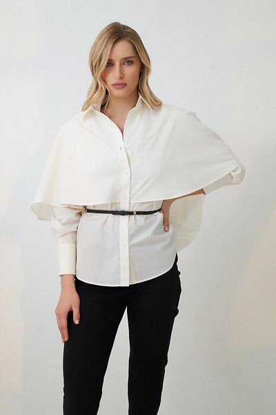 Setre Ecru Waist Belted Cloak Detailed Cotton Shirt