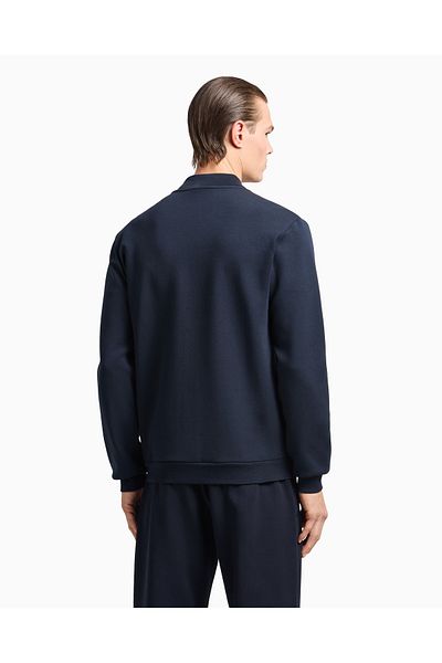 EA7 Men's Navy Blue Sweatshirt - Cotton, Zip-Up, Stand Collar, Long Sleeve 7m00009