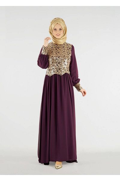 TRENDTESETTÜR Women's Plum T 48525 Fy Collection-flake Embroidered Evening Dress