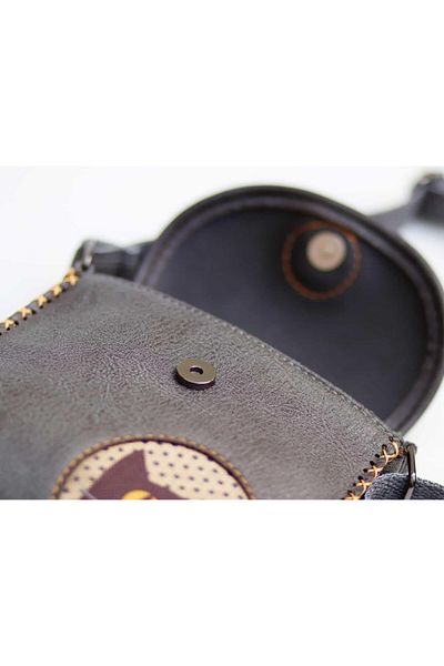 HOODİEMOUSE Cross Braided Shoulder Bag with Cat Love Figure Ethnic Bohemian Style - Anthracite