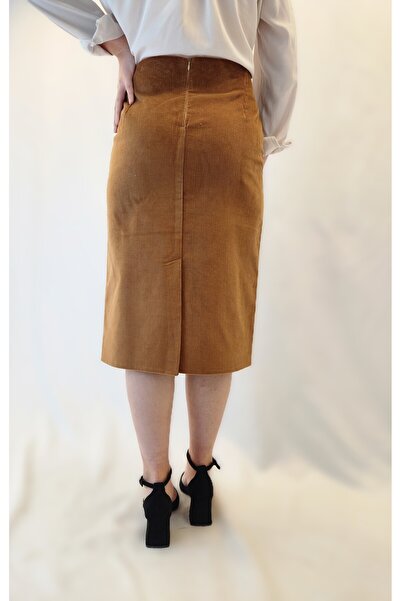 YAXİ MEDİAS FUSTA MIDI creion din catifea CAMEL