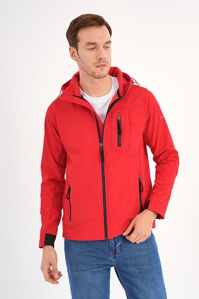Deri Company Red Men's Softshell Coat - Hooded, Comfort Fit