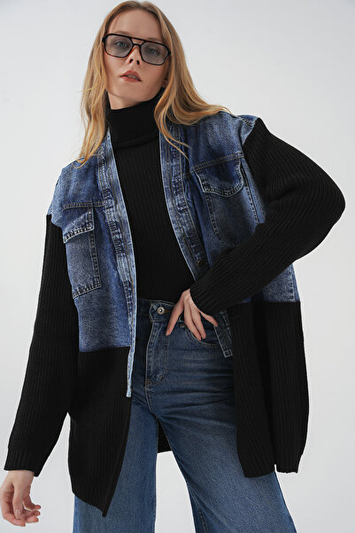 Bigdart 15919 Long Knitwear Denim Jacket - Black