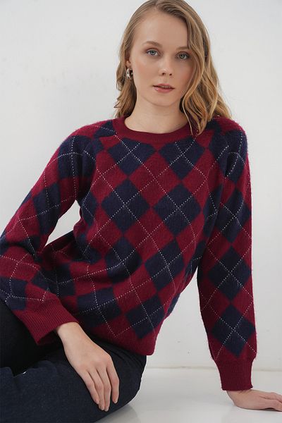 Bigdart 15918 Diamond Pattern Knitwear Sweater - Navy Blue