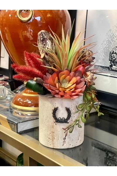 Missy Home Traverten Mermer Saksıda Sukulent Aranjman