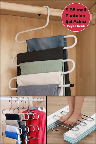Metal Hanger with 5 Compartments - Trousers, Shawl and Clothes Organizer Cabinet Hanger