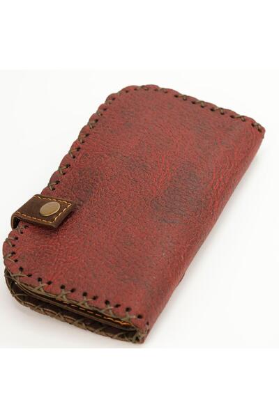 HOODİEMOUSE Large Wallet with Cat and Dog Figures Ethnic Bohemian Retro Vintage Style - Bordo