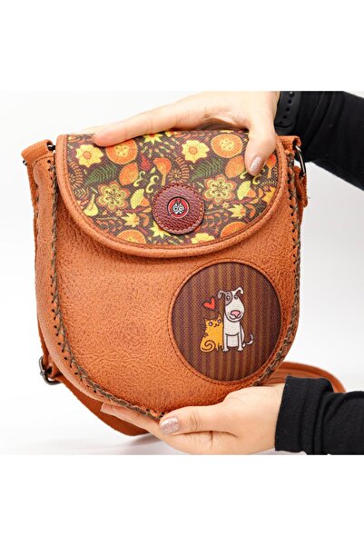 HOODİEMOUSE حقيبة كتف مضفرة على شكل قطة وكلب على الطراز البوهيمي العرقي - تان
