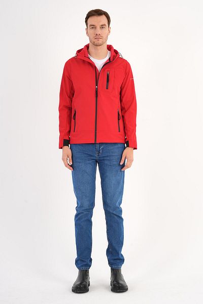 Deri Company Red Men's Softshell Coat - Hooded, Comfort Fit
