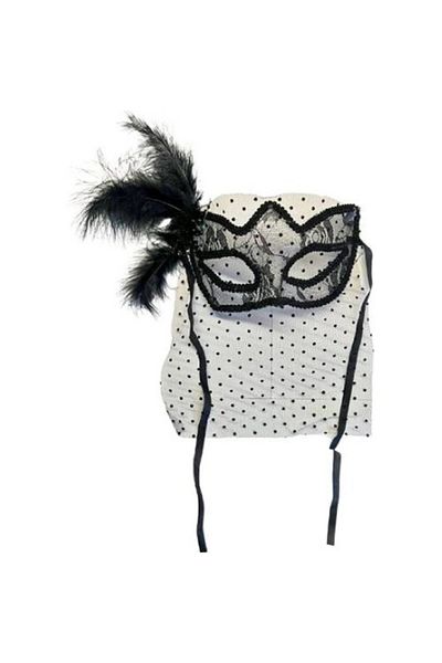 UZAY ONLİNE Black Polka Dot Veil and Pearls Party Mask
