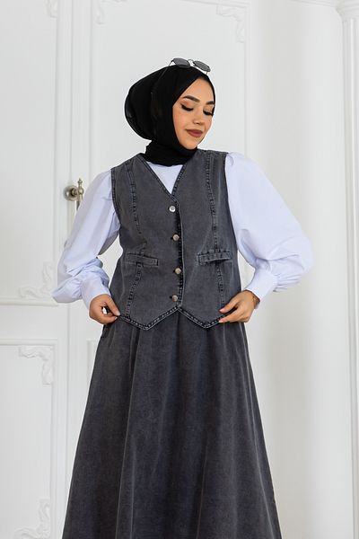 benguen Black Denim Vest and Skirt Set - 2186