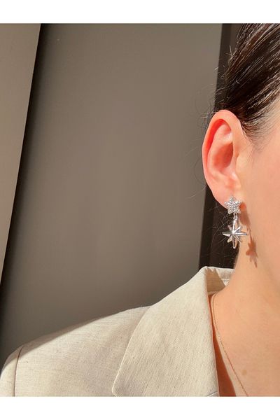 Ressia Double Star Glittering Pole Earrings