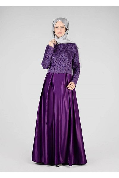 TRENDTESETTÜR Women's Purple Embroidered Evening Dress 98525