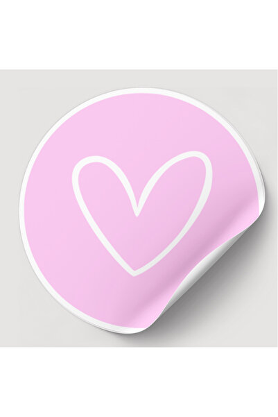 YAPIŞKAN STORE Kalp Şekilli Yuvarlak Renkli Sticker Pembe Renk 3x3 Boyut 40 Adet