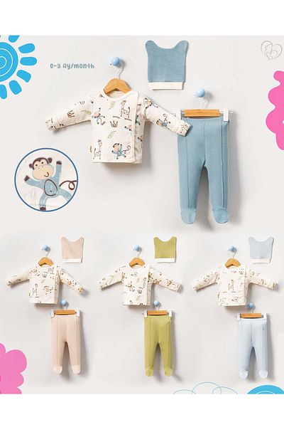 MYZİ STORE Newborn 0-3 Months 3-Piece Baby Set