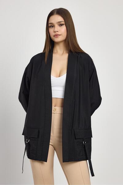 Rays Kimono negru cu detaliu buzunar 4194A