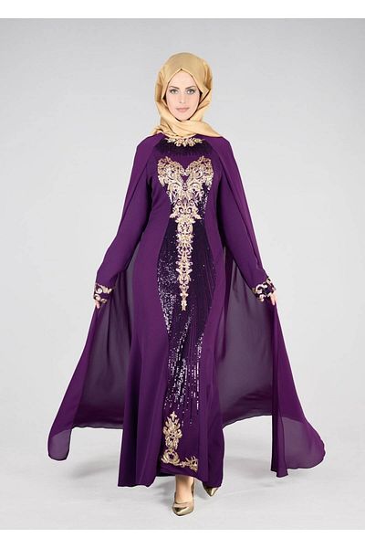 TRENDTESETTÜR Women's Purple T 37525 Fy Collection-sequin Detailed Evening Dress