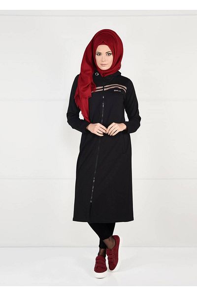 TRENDTESETTÜR Γυναικείο μαύρο αθλητικό μπουφάν με φερμουάρ μπροστά 4151