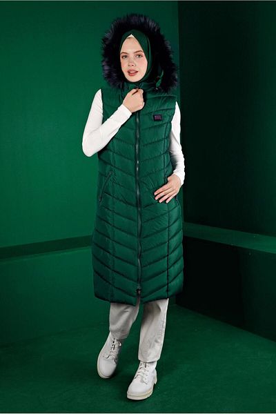 Alvina Hooded Fur Puffer Vest 90337